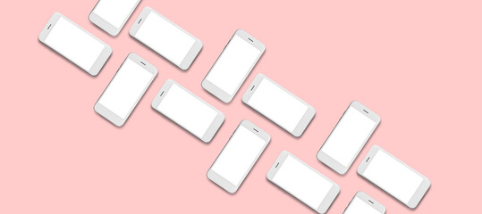 Many mobile phones on color background