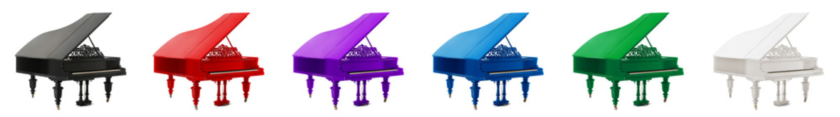 Different grand pianos on white background