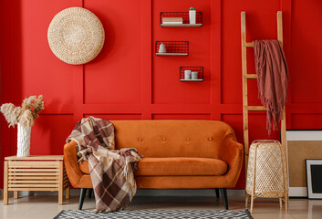 Interior of modern room with shelf unit