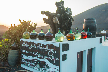 Scenic view of Wine-growing in La Geria on the island of Lanzarote.
vineyard upon black volcanic sand. Grape are from the volcanic are one of the main product in Lanzarote. Around the vineyard you can