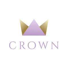 Vector illustration with abstract image of a crown consisting of gold and purple lavender triangles folded in the shape of an origami. Template for logo, icons, pictograms for premium business company