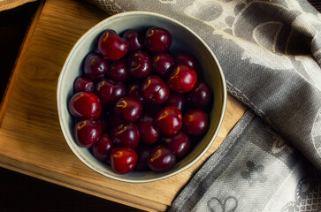 cherries on a wooden table