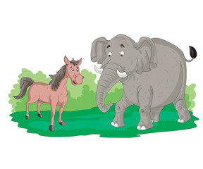 Obraz na płótnie Canvas elephant and horse