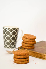 Gluten free cookies with chickpea flour and cinnamon. White background.