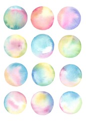 Watercolor rainbow splashes collection. Watercolor round  stain. Watercolor  Bubble.