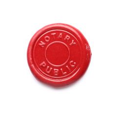 Wax seal stamp of notary public on white background