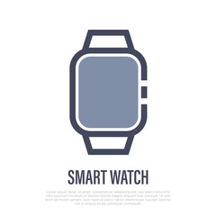 Smart watch, wristwatch, electronic gadget. Thin line icon. Vector illustration.