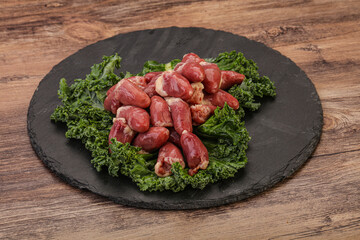 Raw chicken hearts for cooking