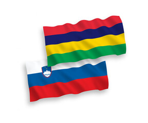 Flags of Slovenia and Mauritius on a white background