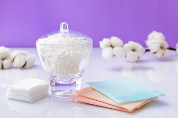 Cotton personal supplies on table