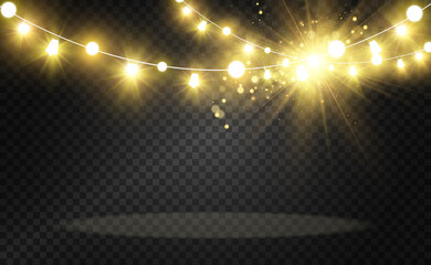 Christmas bright, beautiful lights, design elements. Glowing lights for design of Xmas greeting cards. Garlands, light Christmas decorations. © NAUM