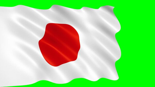 Japanese flag waving in the wind. Realistic flag background. Looped animation on green background.