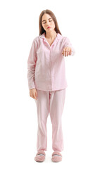 Female sleepwalker on white background