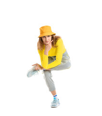 Beautiful female hip-hop dancer isolated on white