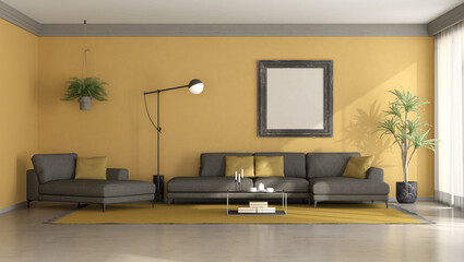 Black and yellow minimalist living room