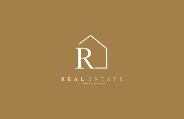 Letter R Line House Real Estate Logo