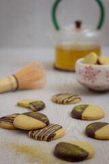 Matcha and Dark Chocolate Shortbread Cookies