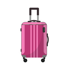 Large travel plastic suitcase. Bag on wheels for business trip, summer vacation, travel.