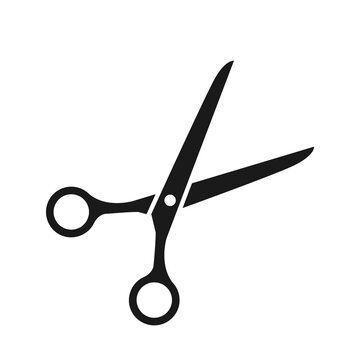 recommend clip art: Opened scissors are isolated on a white background. Black silhouette of a scissors icon, EPS 10.