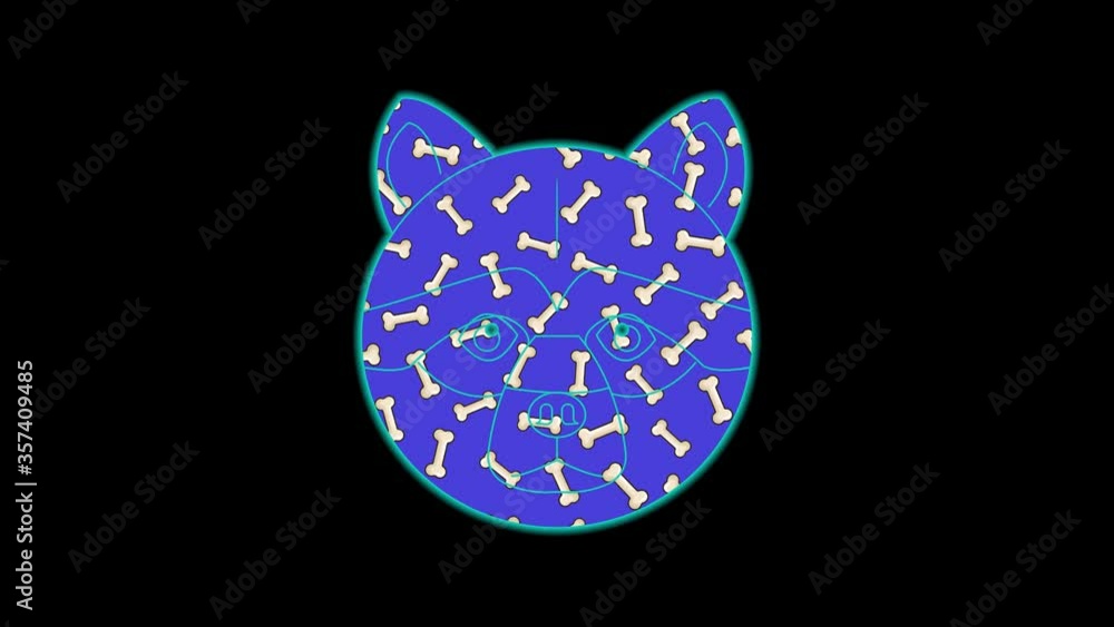 Poster chow chow face icon color animation on black background