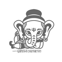 Hand drawn vector illustration of Ganesh Chaturthi. line drawing. black and white	