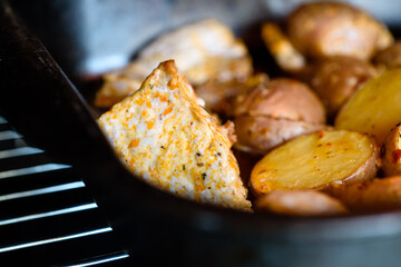 Baked meat with potatoes.Home kitchen