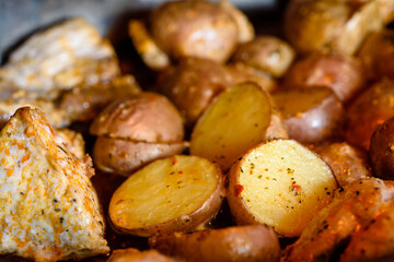 Baked meat with potatoes.Home kitchen