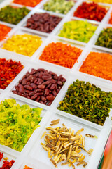 Natural dried seasoning. Spices for cooking are sold in store.