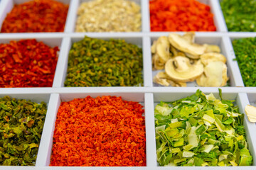 Natural dried seasoning. Spices for cooking are sold in store.