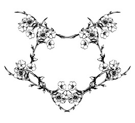 Fototapeta premium Sketch Floral Botany frame. Apple tree branch with flower drawings.