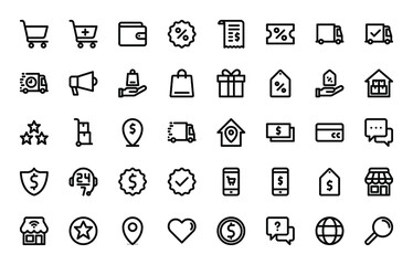 e-commerce basic outline icons set