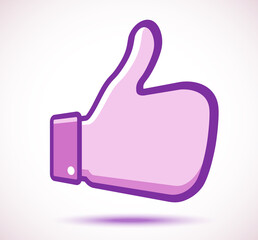 Do symbol. Thumbs up violet emblem. Like icon i perspective. Vector illustration.