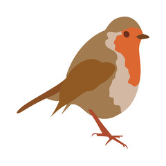 Cute robin bird vector illustration in flat style. Cartoon little colorful robin bird isolated on white background, profile view. For use in Greeting Cards, the web and any projects.