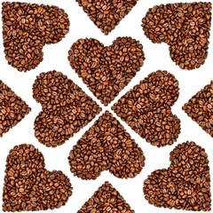 Heart shape made with coffee beans. Coffee beans isolated on white background. Love concept.