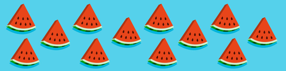 Web banner with watermelon slices. Flat vector illustration.