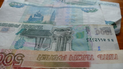 Russian paper banknotes of various denominations