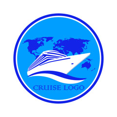 Logo with a cruise liner and map