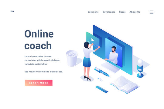 Banner template with information about online coach