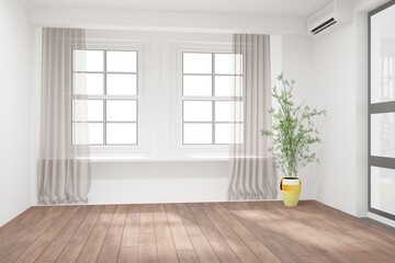 modern empty room with curtains and plant
