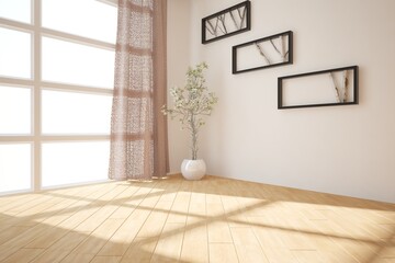 modern room with plant and frames