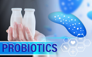 Probiotics in food products. Foods with beneficial bacteria. Health food. Protection from...