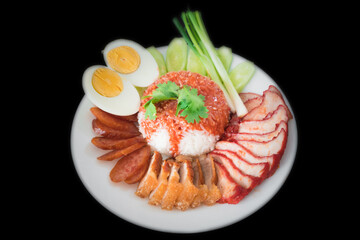 Thai Red Pork with Rice, 'Khao Mu Daeng'. One in many popular Thai street foods.