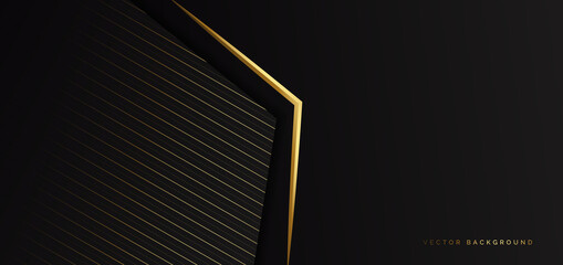 Abstract template black triangle background with striped lines golden with copy space for text.