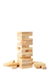 Blocks of wood isolated on white background. Tower