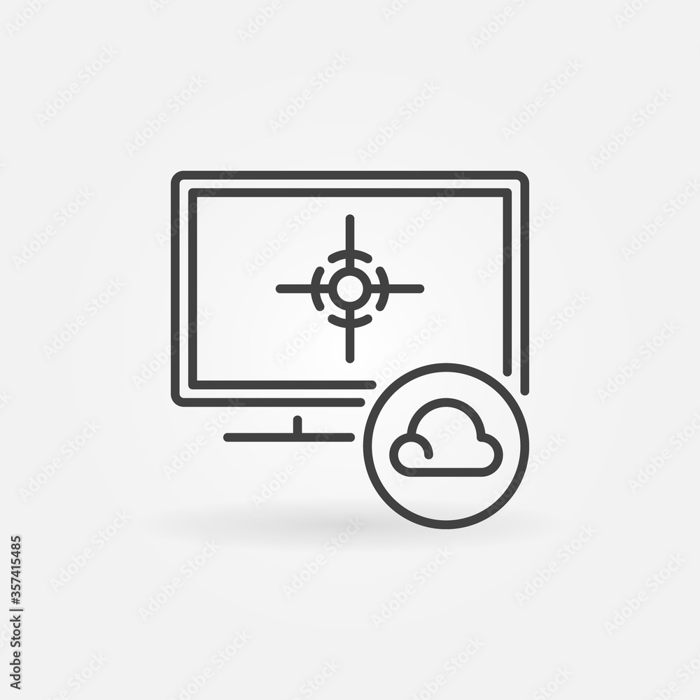 Aufkleber cloud gaming on computer vector concept icon or symbol in thin line style