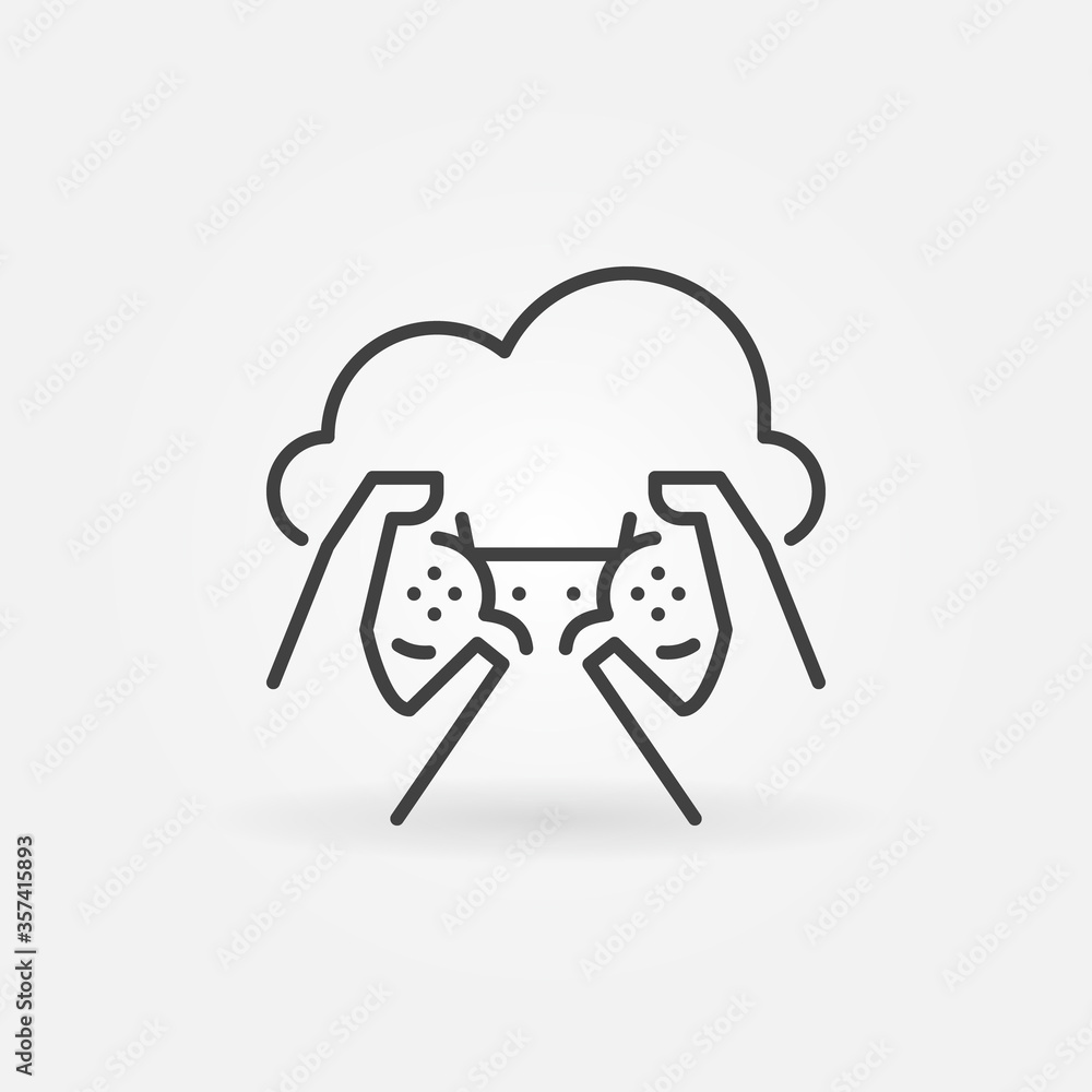 Poster cloud gaming outline icon - vector playing game remotely from a cloud linear concept symbol or logo 
