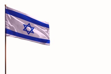 Fluttering Israel isolated flag on white background, mockup with the space for your content.