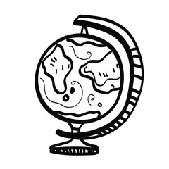 Vector illustration element globe in doodle style. Hand drawn. Icon, symbol, logo
