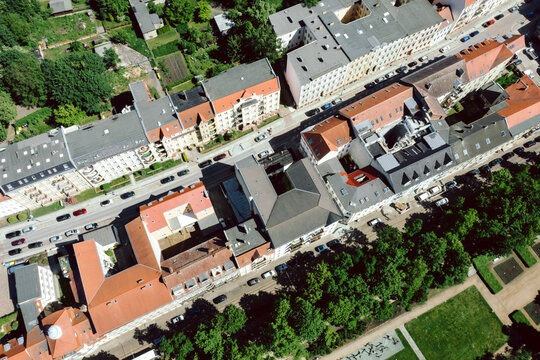 aerial drone photo of property houses in a city
