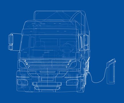 Electric truck and charging station. Vector
